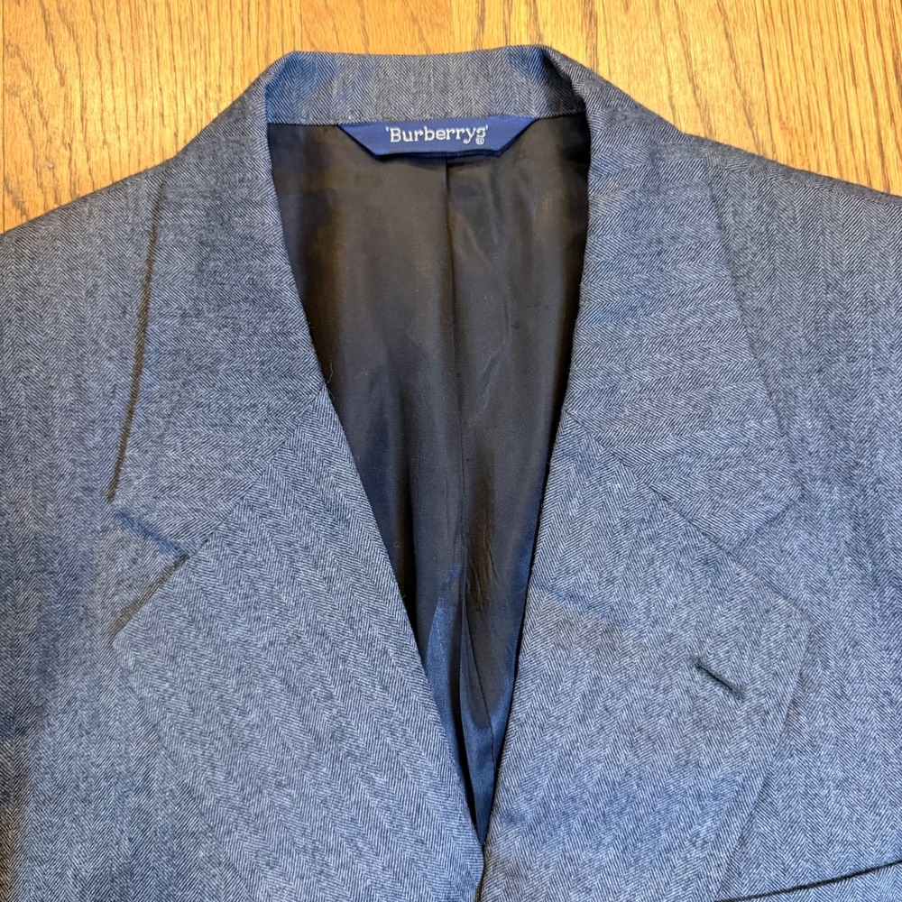 Burberrys Vintage Herringbone Wool Blazer Sport Coat Gray Mens L Preppy - Picture 3 of 13